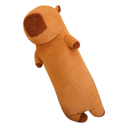 Soft and cuddly Long Capybara Plush Pillow in a playful pose, perfect for snuggling