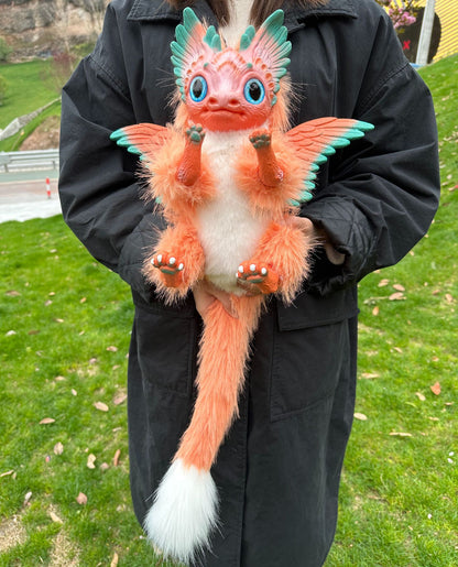 Majestic Flying Dragon Plush Toy orange white tail