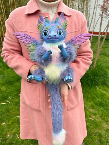 Majestic Flying Dragon Plush Toy rainbow blue