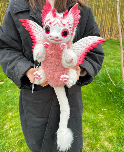 Majestic Flying Dragon Plush Toy pink and white