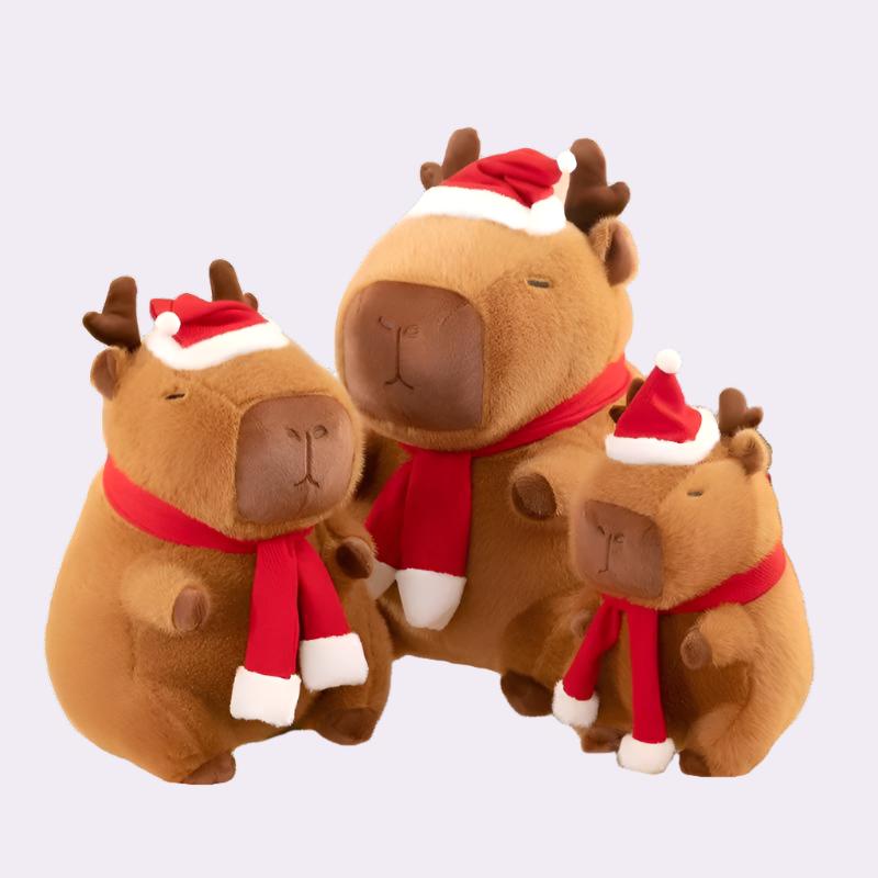 Holiday-themed capybara plush toy, perfect Christmas decor