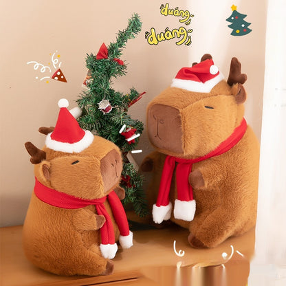 Holiday-themed capybara plush toy, perfect Christmas decor