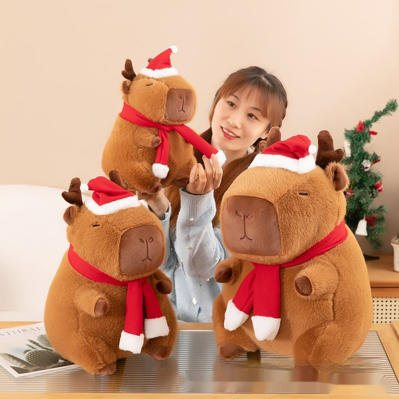 Holiday-themed capybara plush toy, perfect Christmas decor