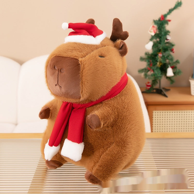 Holiday-themed capybara plush toy, perfect Christmas decor