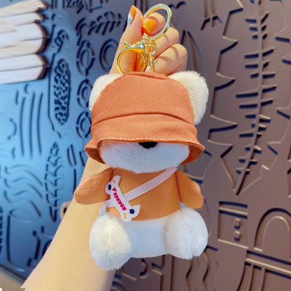 plush dog keychain with orange hat