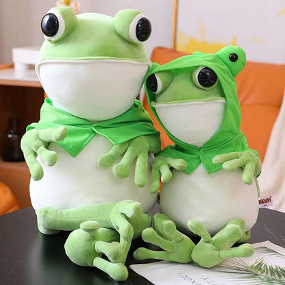 Tito the Frog plush toy sitting on shelf