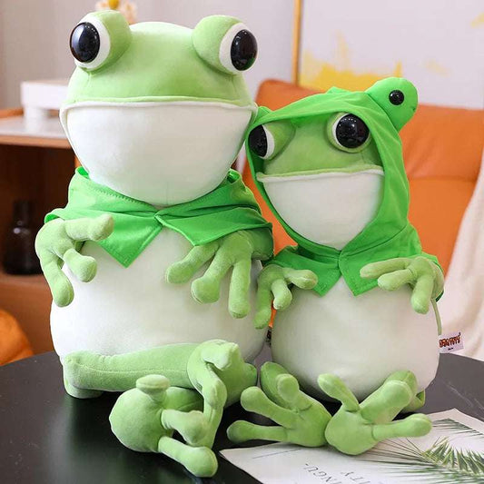 Tito the Frog plush toy sitting on shelf