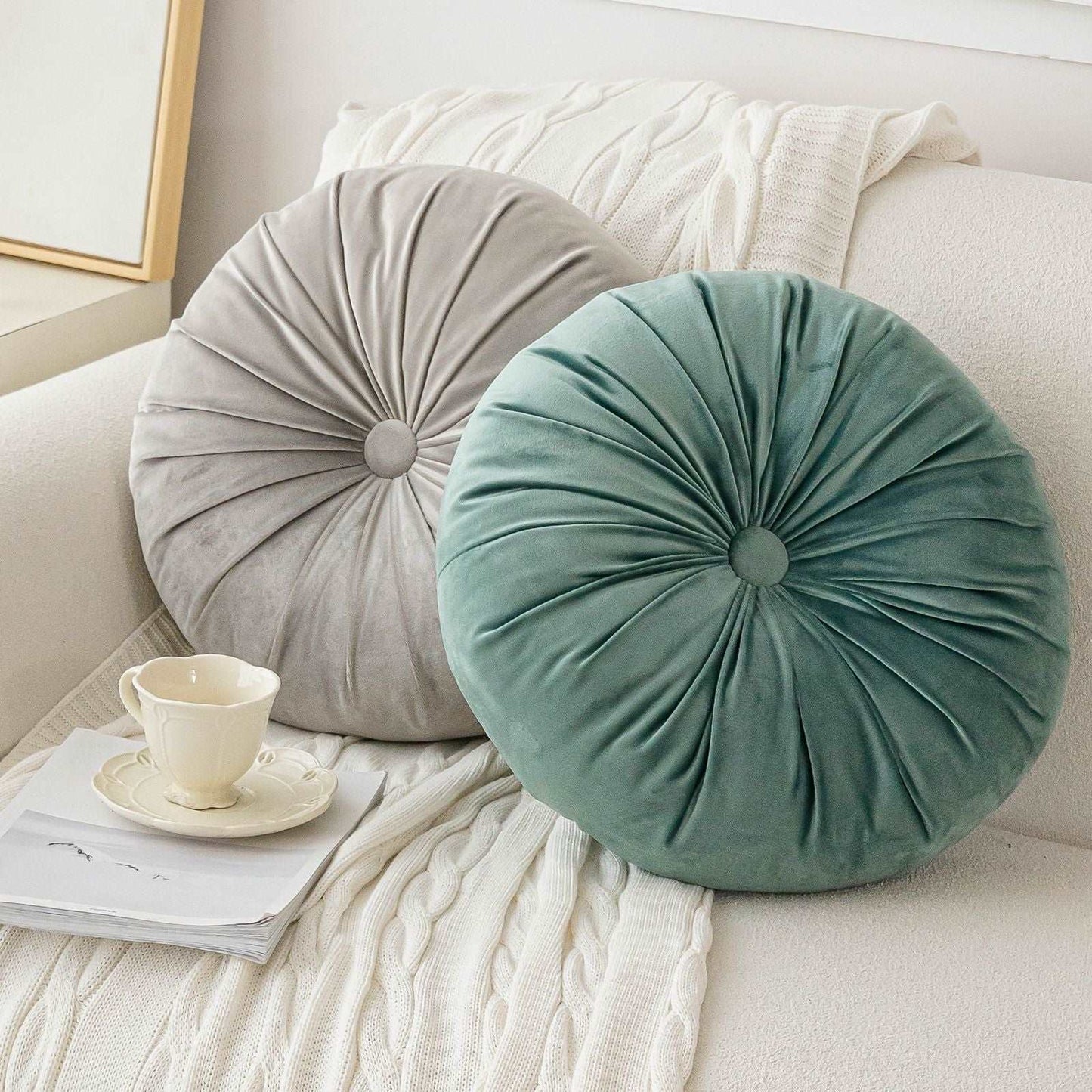 round blue boho cushion 