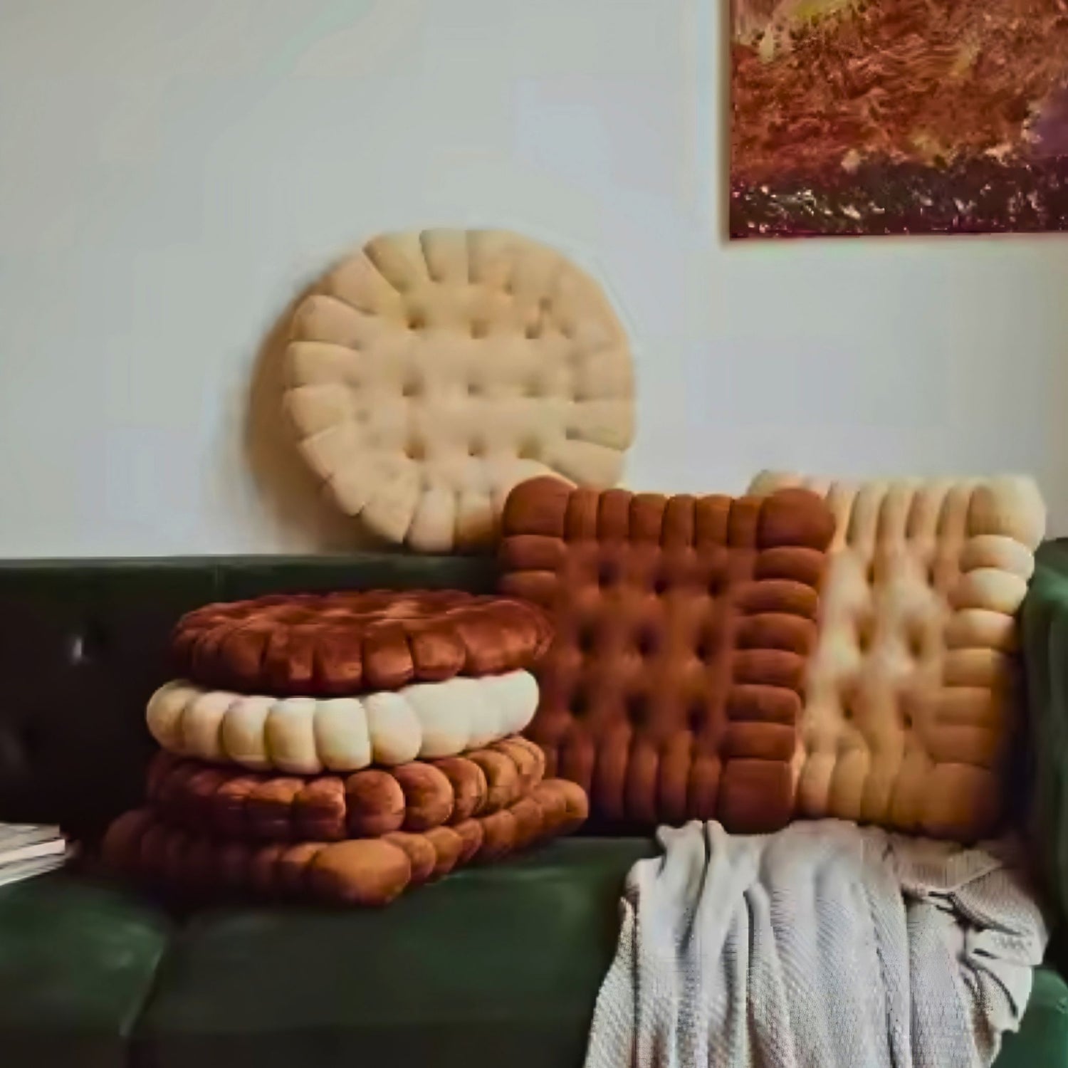 Tufted biscuit floor cushions for cosy lounge and sofa styling