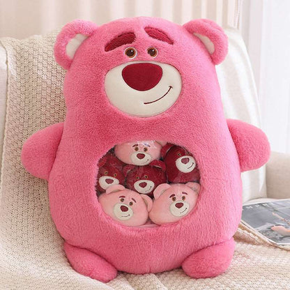 Animal plushie bag with six matching mini stuffed animals