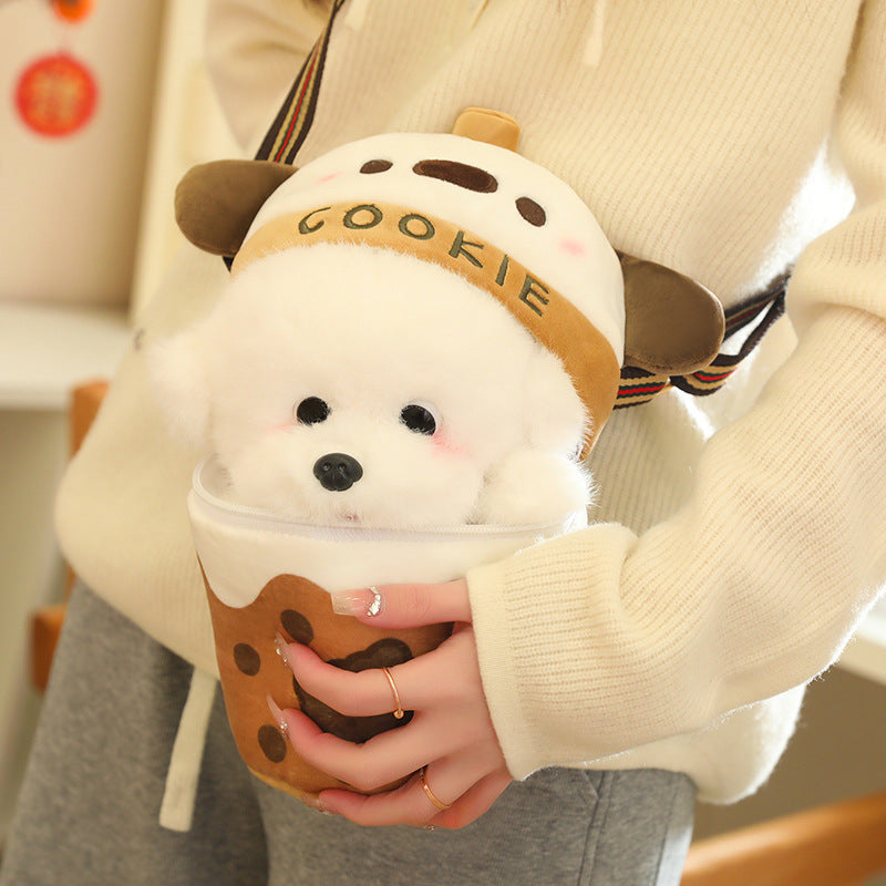 White Bichon Frise Plushie Bubble Tea Cookie Bag