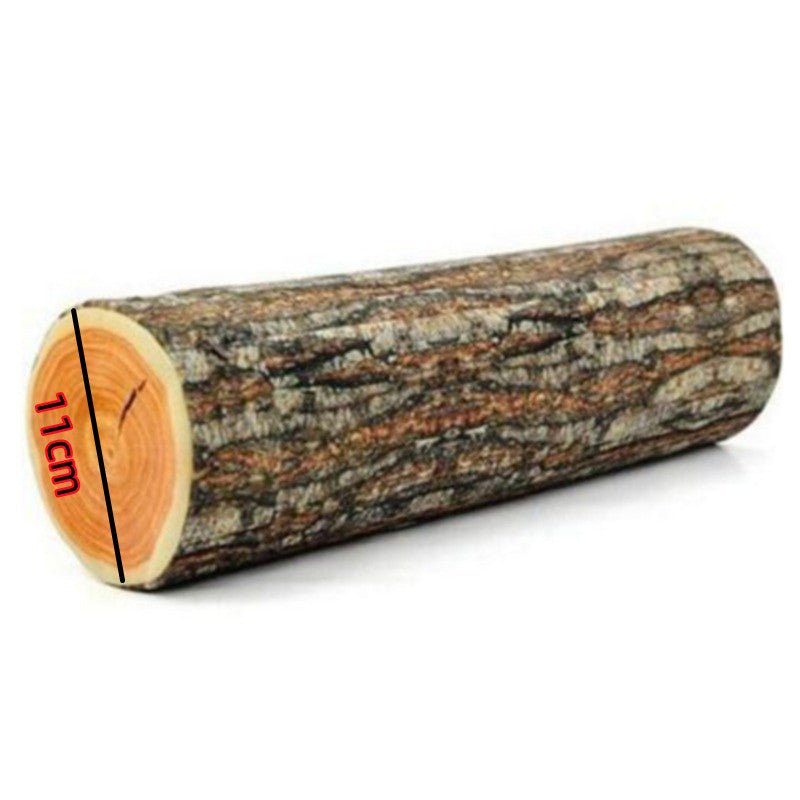 Bark-effect tree stump decorative cushion