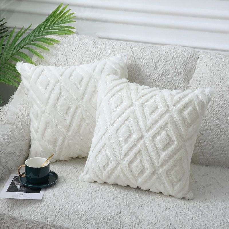 Beige rhombus textured cushion