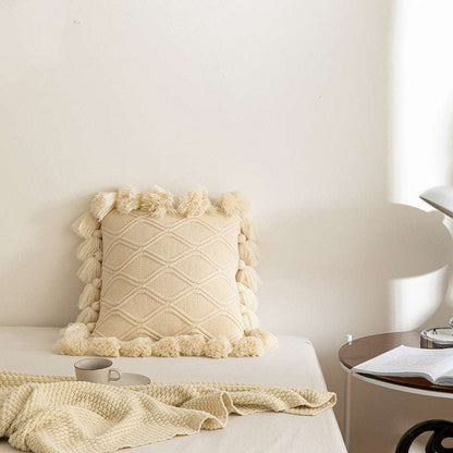 Beige tassel throw pillow 45x45cm