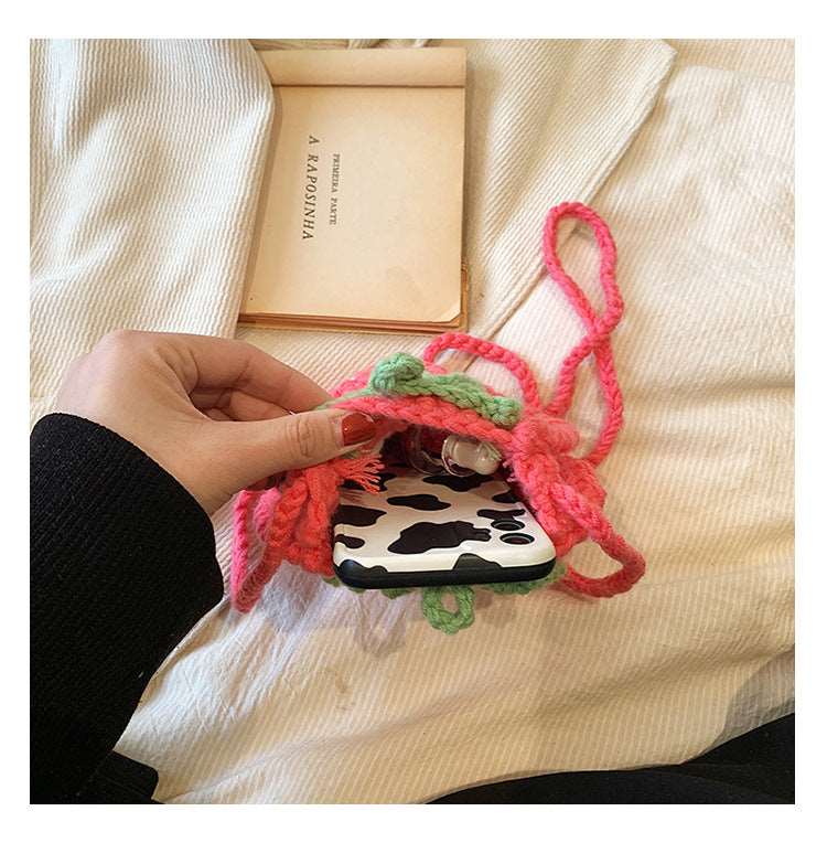 Handmade Knitted Strawberry Plush-Crossbody Bag