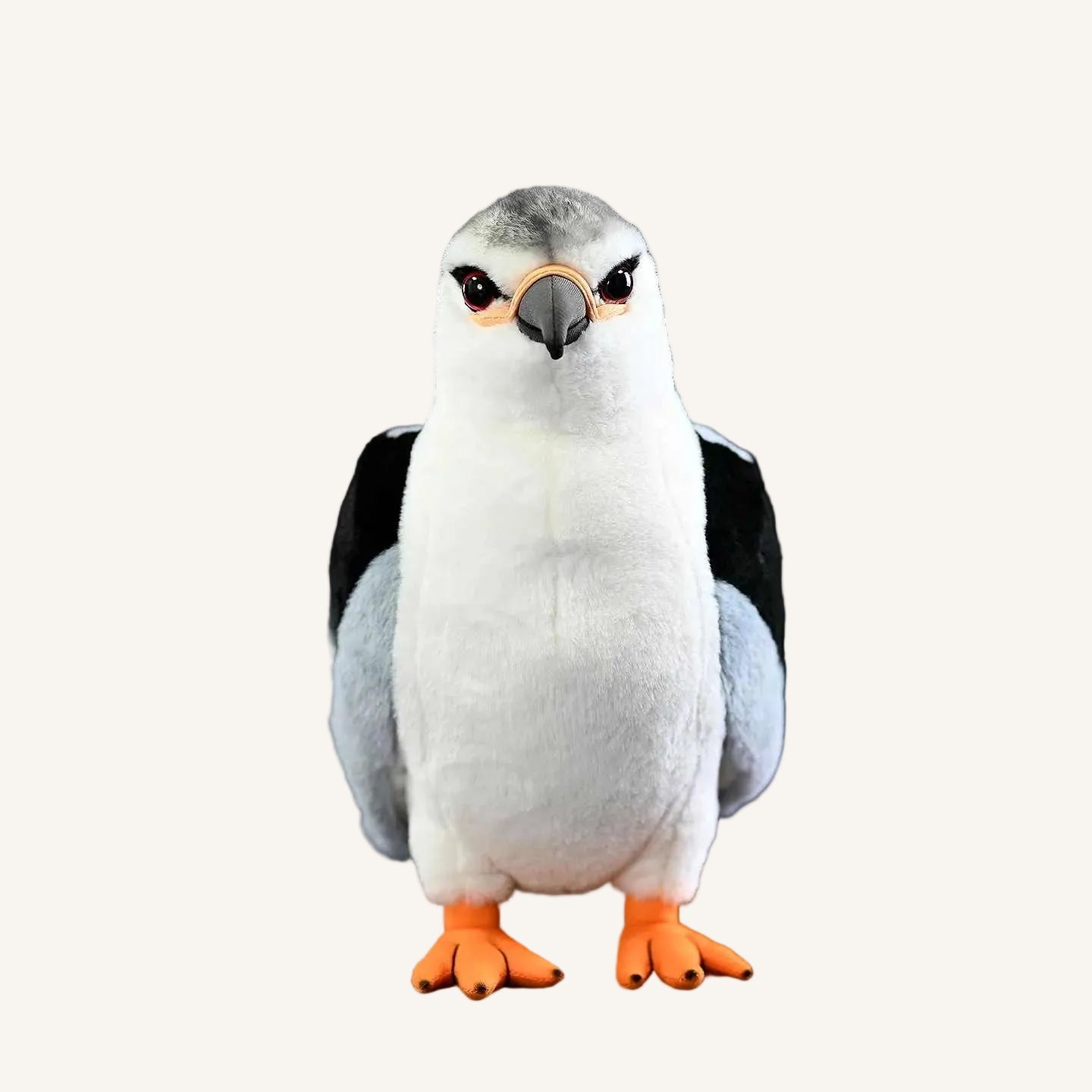 Black-winged Kite plush showing bright red eye detail