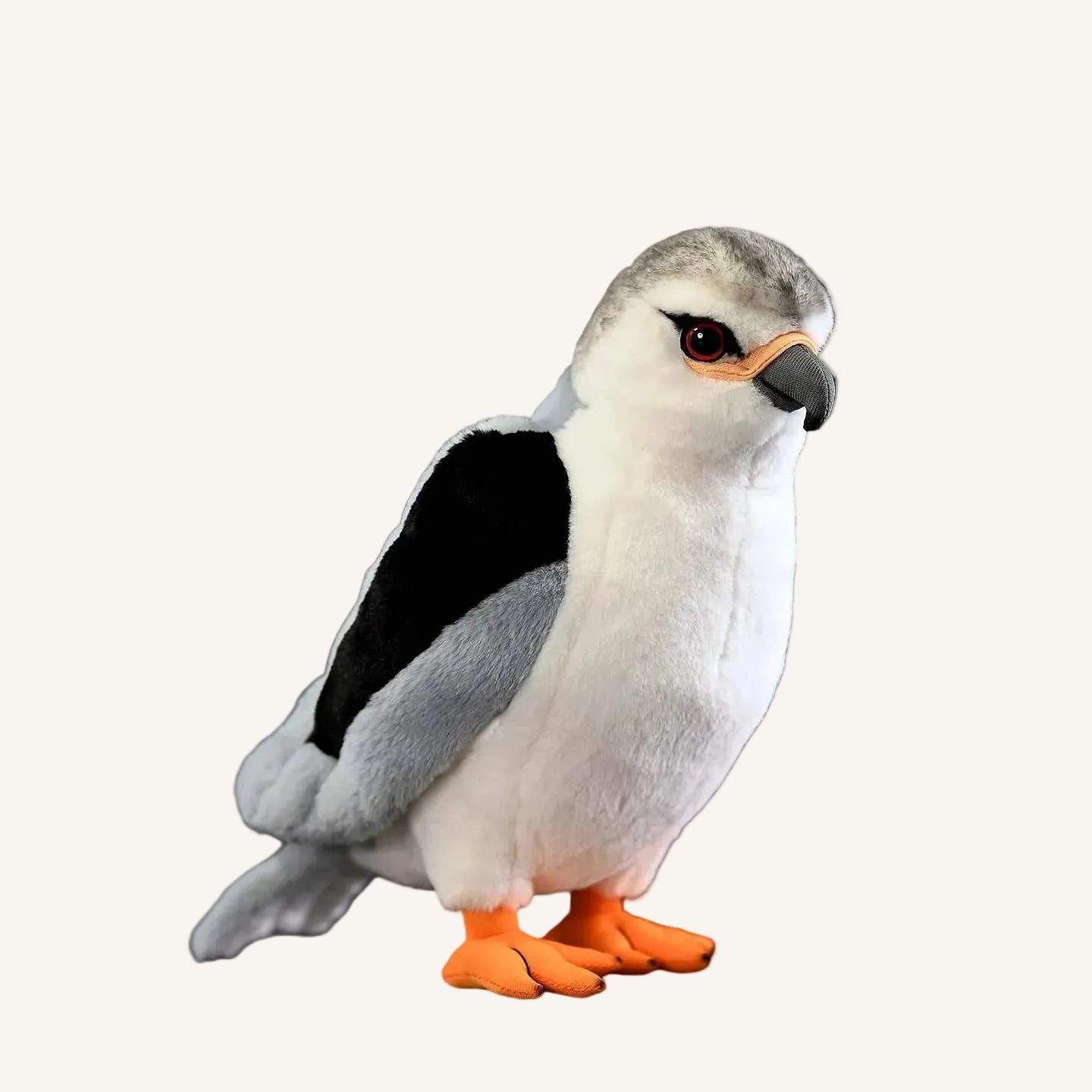 Black-winged Kite plush toy with lifelike grey and black wing details