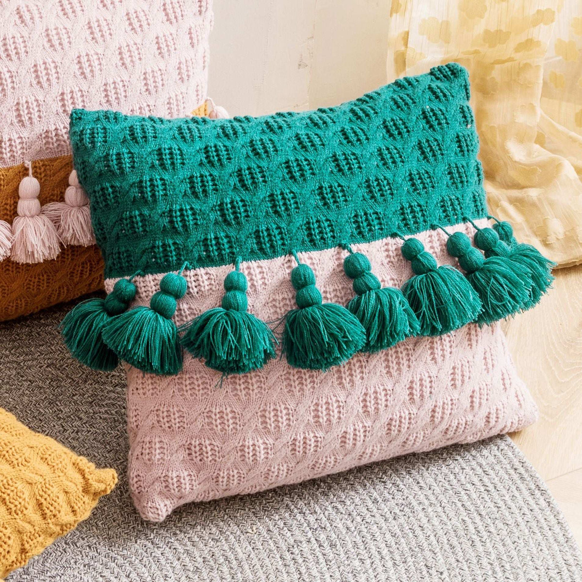 Braided tassel cushion colourway selection