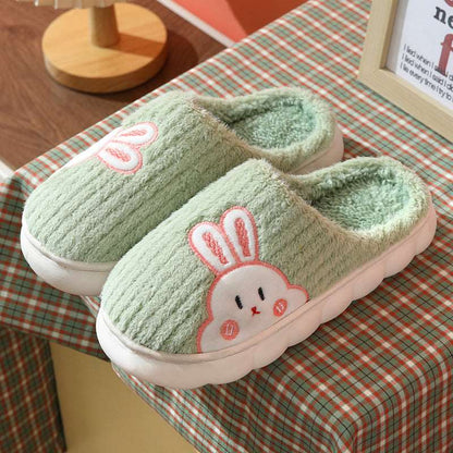 Cute Rabbit Striped Plush Slippers