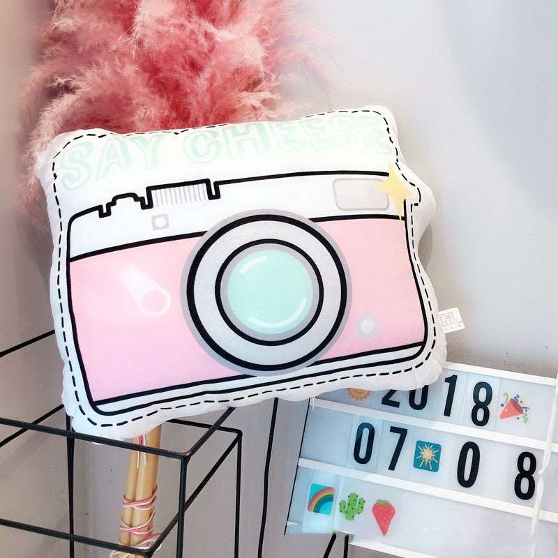 Camera novelty plush cushion 28 x 37cm