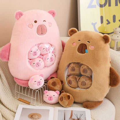 Capybara plushie bag with matching mini capybara toys
