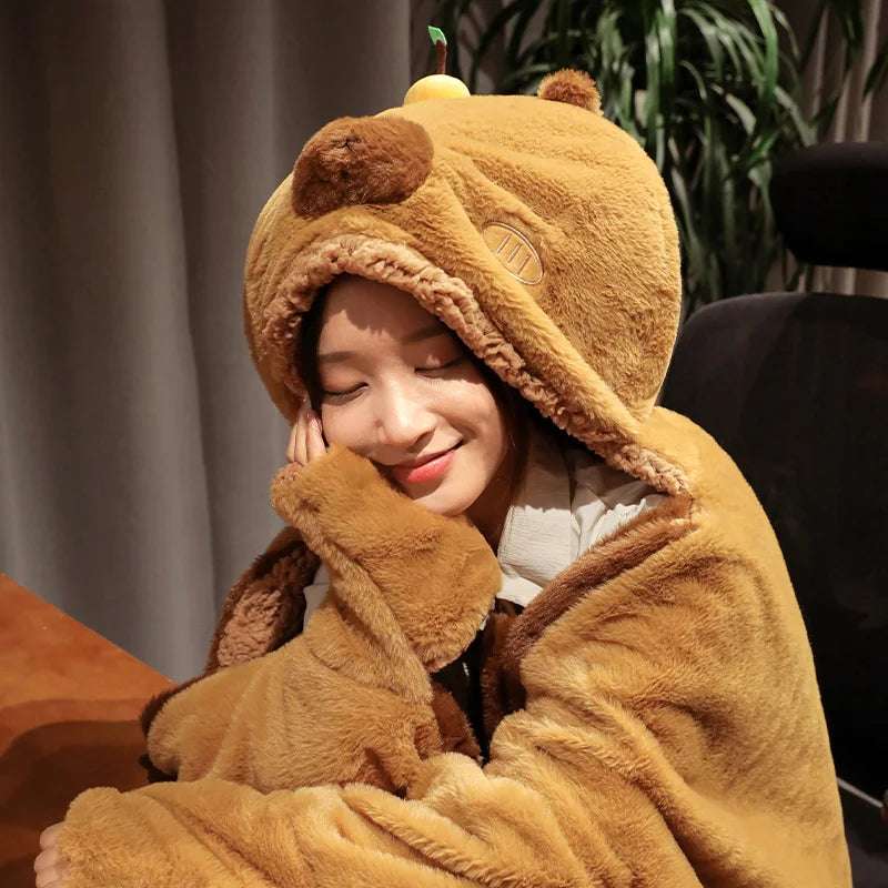 Capybara blanket poncho cosy view