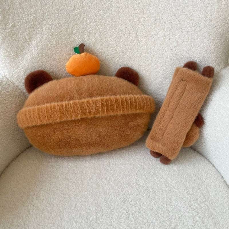 Capybara car interior accessory headrest and seat belt cushion