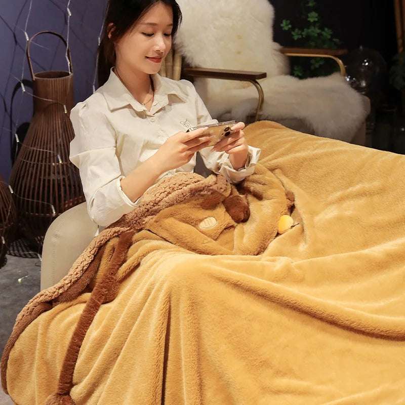 Capybara hooded blanket back view