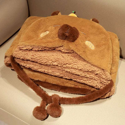 Capybara hooded blanket size options