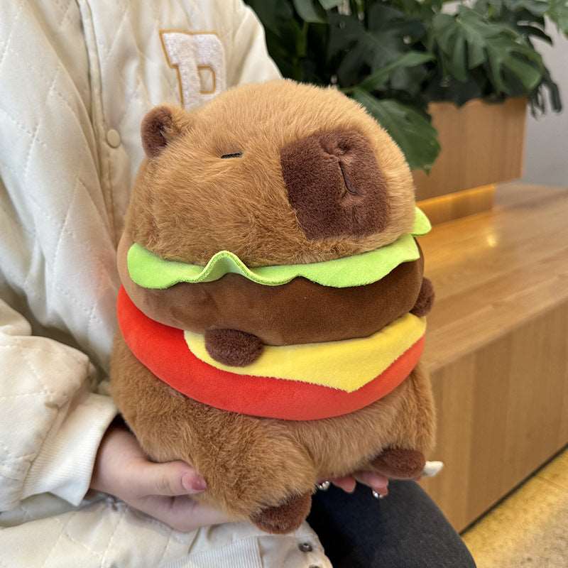 Cute capybara plush toy in a playful costume style