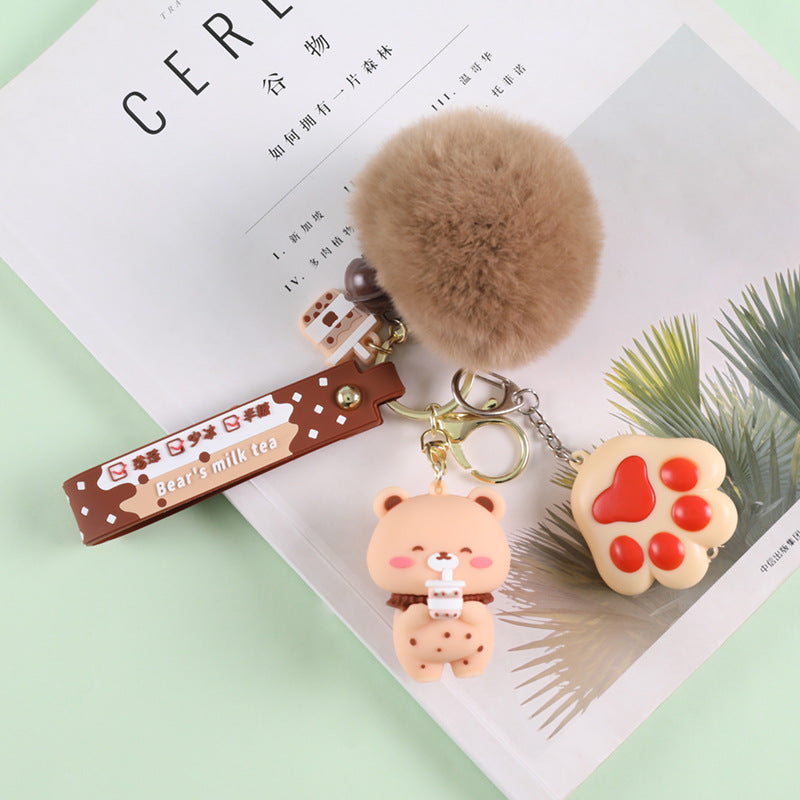 fluffy pom pom keyring