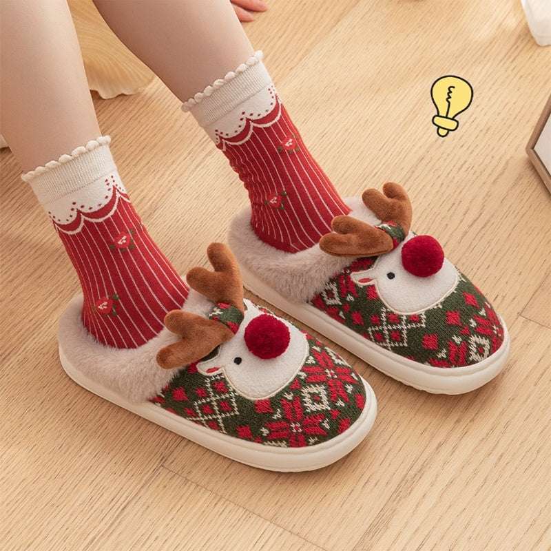 Plush Christmas Elk Slippers