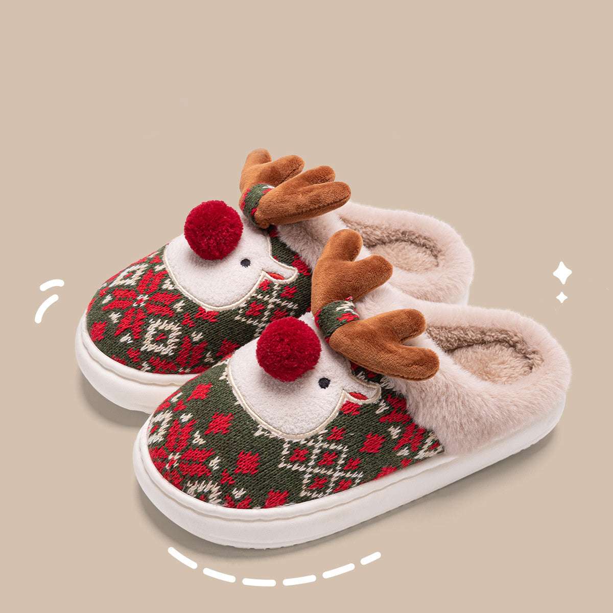 Plush Christmas Elk Slippers
