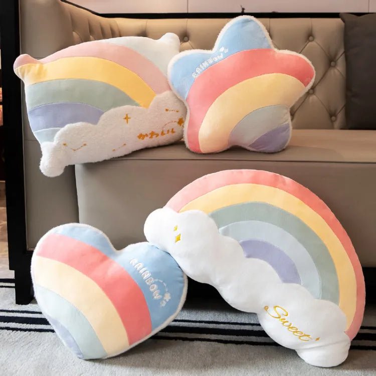 Colourful shaped plush cushions for room decor