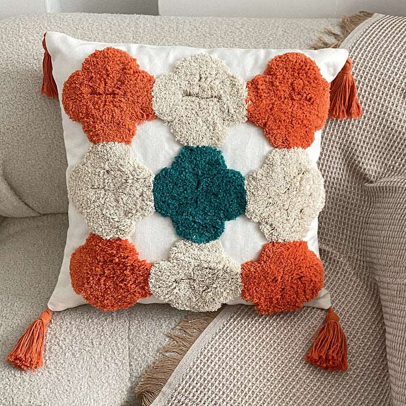 Cross bohemian tufted cushion