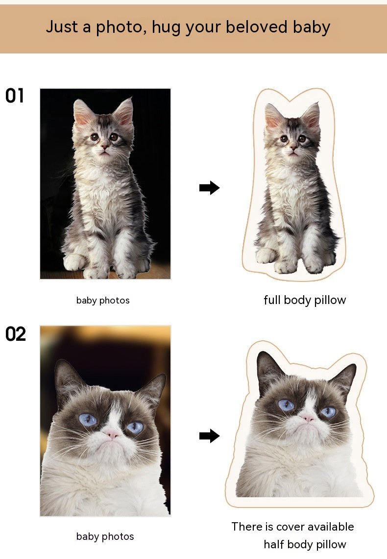 Custom pet cushion available in sizes from 30cm to 90cm
