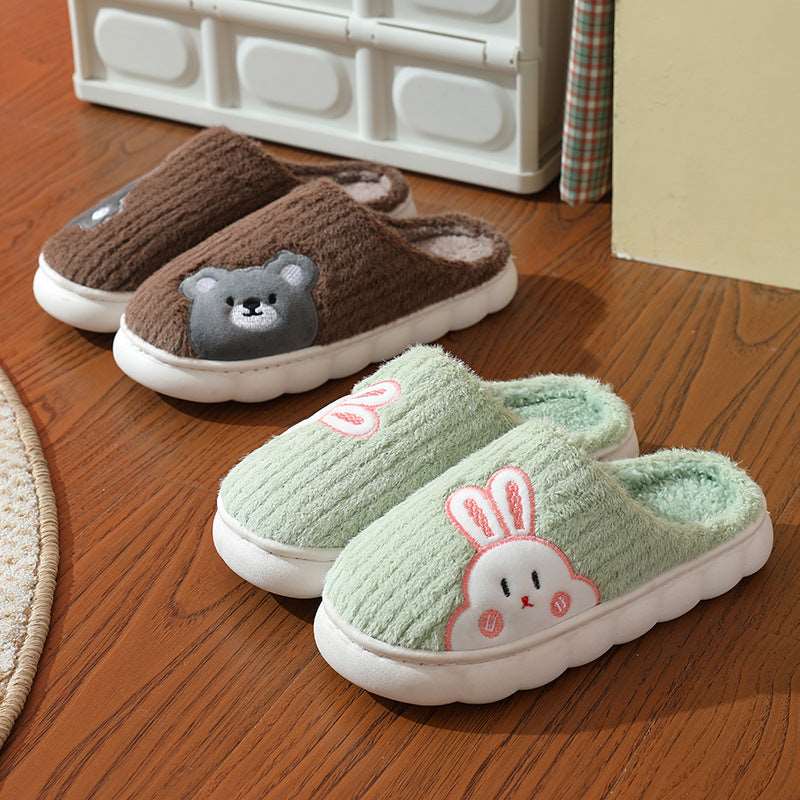 Cute Rabbit Striped Plush Slippers