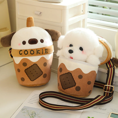 White Bichon Frise Plushie Bubble Tea Cookie Bag