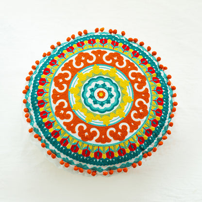 Moroccan Hand-embroidered Round Throw Pillow