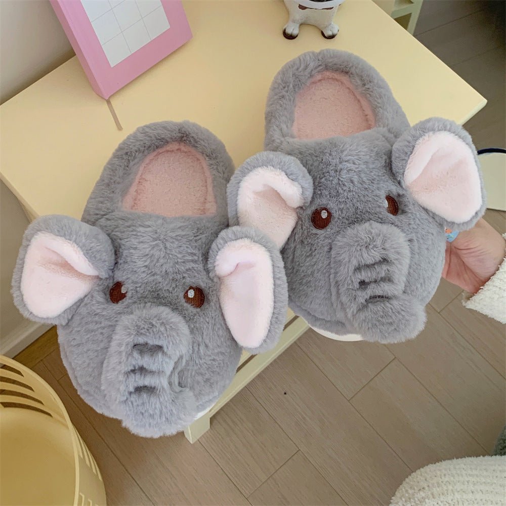 Soft plush elephant house slippers