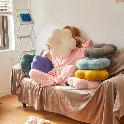 Flower-shaped cushion styled as room decor