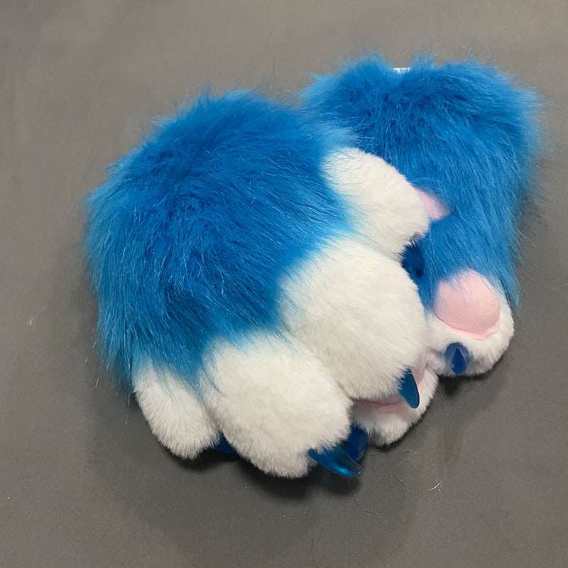 Furry cat paw gloves back view