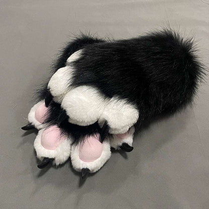 Furry cat paw gloves close-up