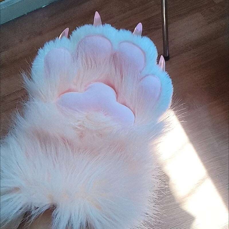 Furry cat paw gloves front view