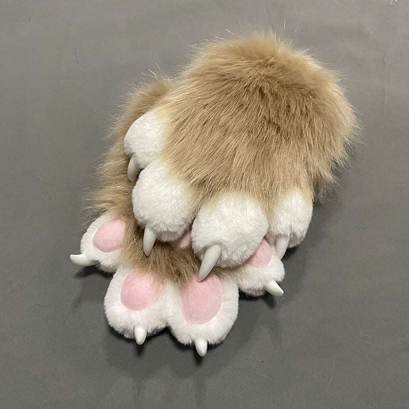 Furry cat paw gloves long fur detail