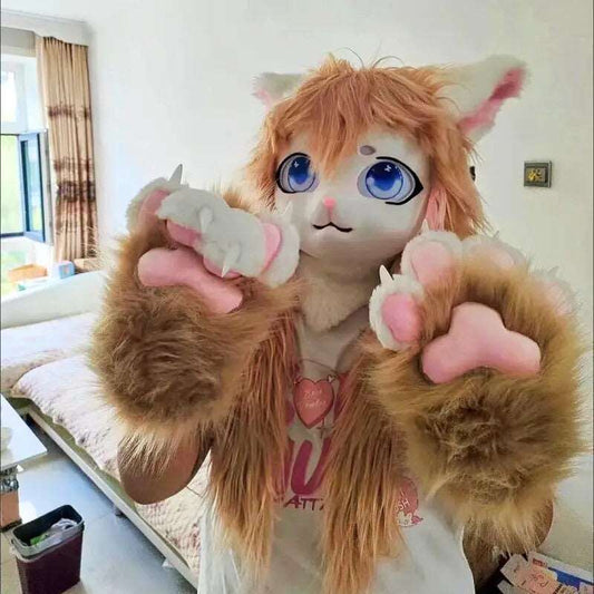 Pair of furry cat paw gloves