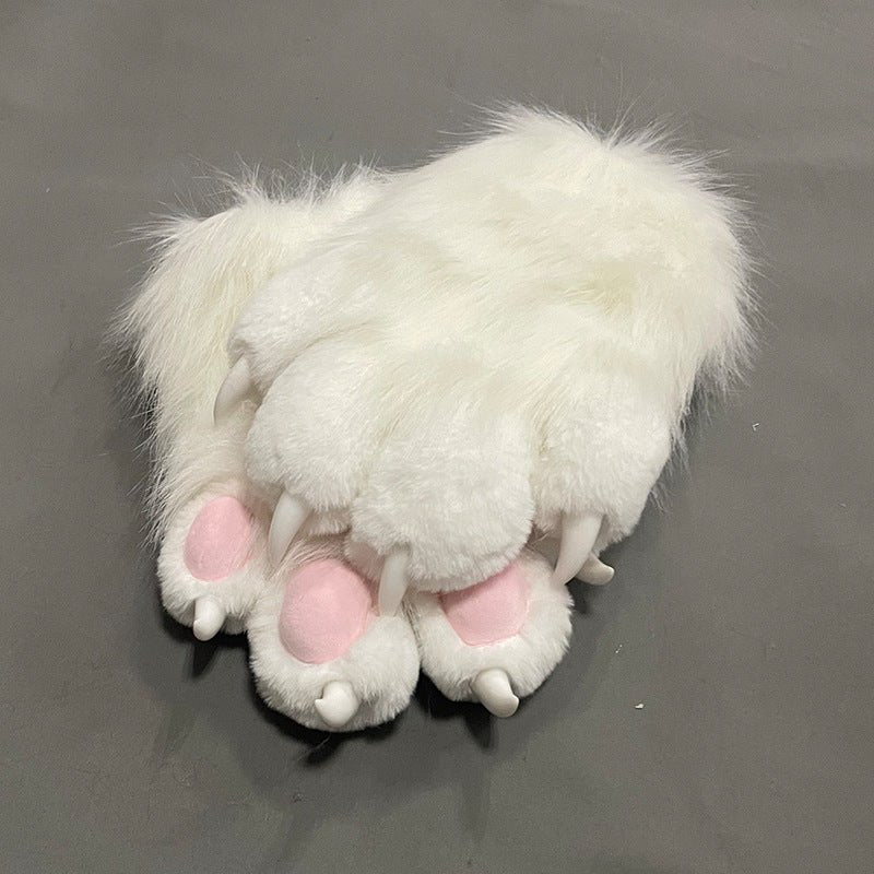Furry cat paw gloves side view