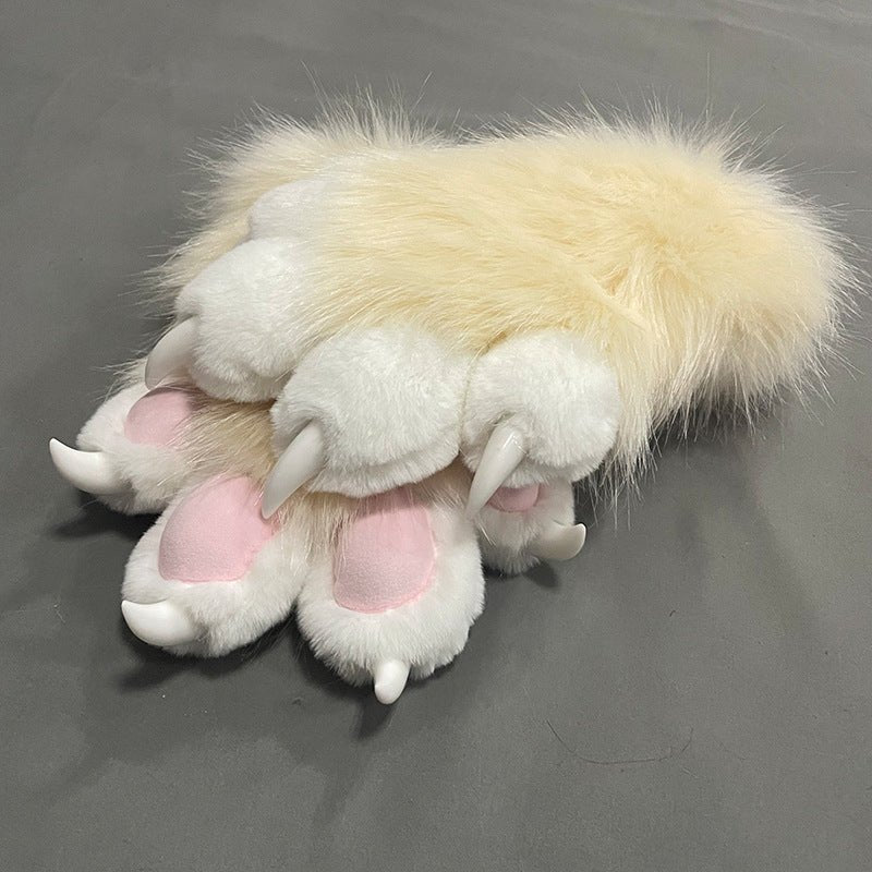 Furry cat paw gloves wrist view