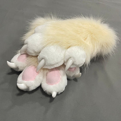 Furry cat paw gloves wrist view