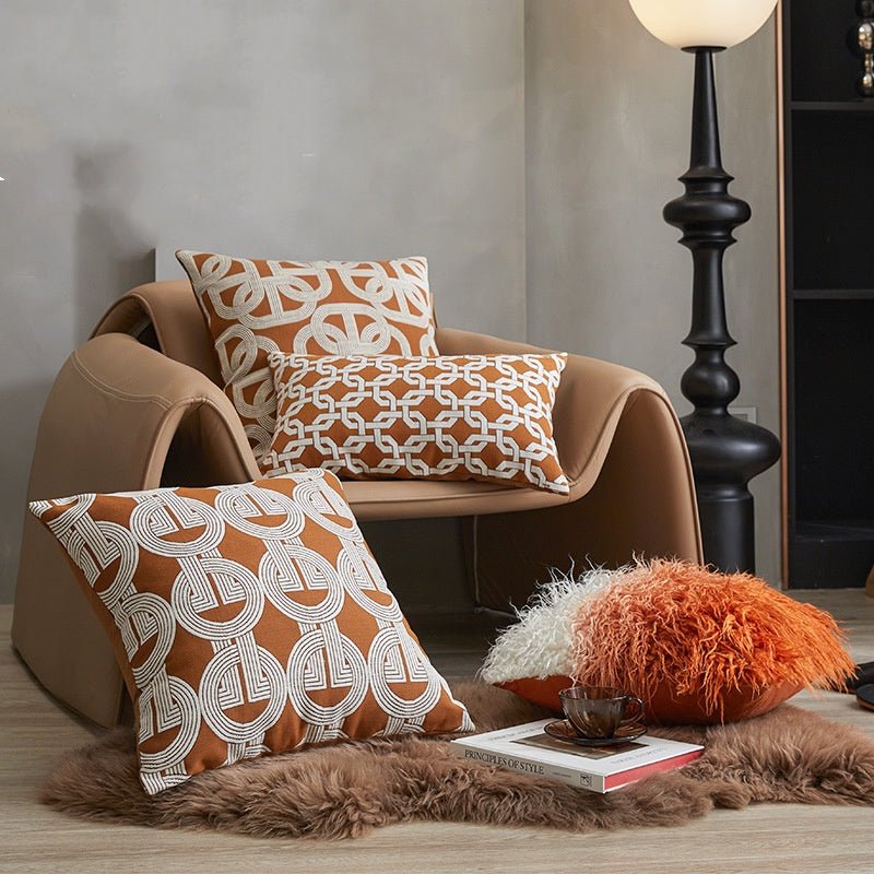 Geometric jacquard cushion styled as a decorative accent